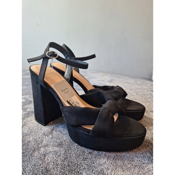 a new day Shoes - Velvet Block Heel Open Toe Shoes Womens 9 Black Dark Romantic Holiday Party